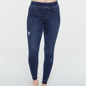 Spanx Distressed Denim High Rise Elastic Waist Jeggings